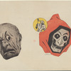 Composite print of Japanese masks and a death's-head