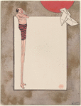 Blank card with a man with extremely long legs and a piece of origami