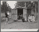 Mrs. M.C. Ray from Mangum, Louisiana. Wife of construction worker at Camp Livingston who had been farming but came out here to make more money. The whole family has had flu. When they first arrived they had to sell their car so they can't get to Alexandria too often to get milk for the children and other supplies. She said that all her grocery bills here were twice as much for the same amount of food as they were in Mangum and the eggs were also at least twice as high.