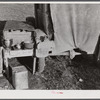 Tent, car, and farm truck, used for sleeping and general housing by construction workers off highway near Camp Claiborne, Louisiana. Cook out of doors and have no sanitary conveniences.