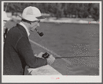 Guest of Sarasota trailer park, Sarasota, Florida, fishing from bridge.