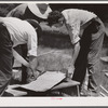 Cutting metal reinforcement for screen door joints. Charles County, La Plata, Maryland. Screening demonstration.