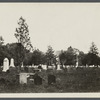 View of cemetery with Presbyterian Church in background. Southside Main Street. Southold, Southold