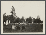 View of cemetery with Presbyterian Church in background. Southside Main Street. Southold, Southold