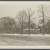 House on the left owned by Jeremiah Mulford (1858), center house owned by Laura Halleck (1924), house on right owned by Gwen Bennett (1924). East side of Main St., south of David's Lane. East Hampton, East Hampton