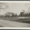 John Howard Payne's house. Gustave H. Buck formerly owned. Windmill in background. St. Luke's Episcopal Church on right. East side Main Street, south of Dunemere Lane. East Hampton, East Hampton