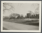 John Howard Payne's house. Gustave H. Buck formerly owned. Windmill in background. St. Luke's Episcopal Church on right. East side Main Street, south of Dunemere Lane. East Hampton, East Hampton