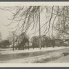 Mulford house on left, Payne house on right and St. Luke's Episcopal church center. East side Main Street, south of Dunemere Lane. East Hampton, East Hampton