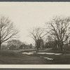 Mulford house on left, Payne's house and windmill next, St. Luke's Episcopal Church and church house. East side Main Street, south of Dunemere Lane. East Hampton, East Hampton