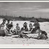 Guests of Sarasota trailer park, Sarasota, Florida, picnicking at the beach with their family and neighbor's children.