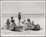 Members of Sarasota trailer park, Sarasota, Florida, picnicking at the beach.