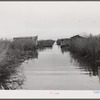 Spanish muskrat trapper's camp with home built piroques (canoes) on the bayou in the marshes near Delacroix Island, Louisiana.