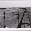 Freight train going west from Minot, North Dakota, across the plains.