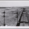 Freight train going west from Minot, North Dakota, across the plains.