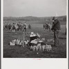 Man selling souvenirs, balloons, canes, etc., to the spectators at Point-to-Point Cup race. Worthington Valley, near Glyndon, Maryland.