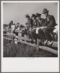 Spectators at paddock fence between races. Warrenton, Virginia.