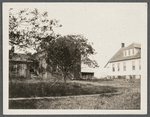 Mrs. King's house (1873). Former District School No. 9 on right, opended 1670 (now a church). North side Wainscott Street. Wainscott, East Hampton 