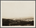 View of Montauk Village and Fort Pond Bay from hills. Montauk, East Hampton