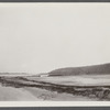 View. Star Island in Lake Wyandanch. Water pipes being laid. Montauk, East Hampton