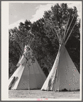 Teepee or lodge of Indians at Crow fair. Crow Agency, Montana.