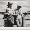 "Doc" Conway, rancher from Craig, Colorado talking to Beckman, commission merchant from Denver stockyards, by livestock pens in Craig, Colorado.
