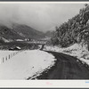 Road to Ashcroft, Colorado. Ghost mining town after early blizzard.