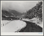 Road to Ashcroft, Colorado. Ghost mining town after early blizzard.