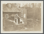Gristmill. Northeast corner of Bridge Street and Spring Street. Bridge Street in foreground. Stony Brook, Smithtown