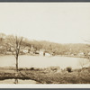 View of Silver Lake ard center of Roslyn with Clock Tower. Cross Village Road. Roslyn, North Hempstead
