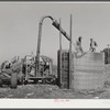 Members of the co-op filling a member's silo with corn. Two River Non-Stock Cooperative, FSA (Farm Security Administration) co-op. Waterloo, Nebraska.