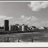 Silo and grain storage bins by dairy barn. Two River Non-Stock Cooperative, a FSA (Farm Security Administration) co-op. Waterloo, Nebraska.