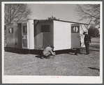 Palace mobile home. Expansion trailer for emergency defense housing demonstrated in Washington tourist camp. Washington, D.C..