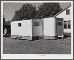 Palace mobile home. Expansion trailer for emergency defense housing demonstrated in Washington tourist camp. Washington, D.C..