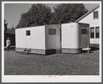 Palace mobile home. Expansion trailer for emergency defense housing demonstrated in Washington tourist camp. Washington, D.C..