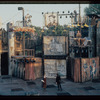 Wide shot of set (designed by Santo Loquasto) for the stage production Richard III at the Delacorte Theater in Central Park, New York City