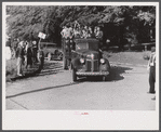 Mill workers who lived largely in rural areas being taken through CIO picket line at a textile mill in Greensboro, Georgia. The lockout lasting about three months ending in a signed contract.