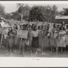 CIO pickets jeering at few workers who were entering a mill in Greensboro, Greene County, Georgia.