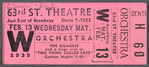 Ticket stub for performance of Paul Gilmore and Virginia Gilmore in the stage production This Thing Called Love at the 63rd Street Theatre