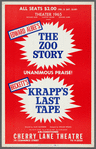 Window card for the Theater 1965 presentation of the twin bill of the stage productions The Zoo Story by Edward Albee and Krapp's Last Tape by Samuel Becket