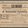 Attendance pass for the Cherry Lane Theater stage production  A Successful Calamity by Clare Kummer, featuring Paul Gilmore and Virginia Gilmore