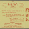 Fold-out program with border design by Robert Galster for the Living Theatre repertory of the stage productions Doctor Faustus Lights the Lights by Gertrude Stein, Beyond the Mountains by Kenneth Rexroth, and Faustina by Paul Goodman