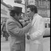 Publicity photograph of Luis Valdez and Daniel Valdez in Times Square during the stage production Zoot Suit