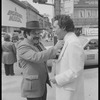 Publicity photograph of Luis Valdez and Daniel Valdez in Times Square during the stage production Zoot Suit