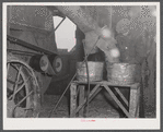 Threshing in the barn of Mr. Alfred Shaffner. A farmer in the submarginal farm area of Sugar Hill, near Townsend , New York.