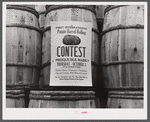 Poster distributed throughout Aroostook County, Maine by the potato growers association advertising the barrel rolling contest in Presque Isle.