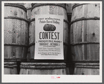 Poster distributed throughout Aroostook County, Maine by the potato growers association advertising the barrel rolling contest in Presque Isle.