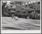 Main event of the potato barrel rolling contest in Presque Isle, Maine.