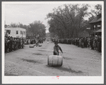 Barrels of potatoes outside the Woodman Potato Company. Caribou, Maine.
