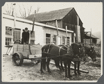 Cart removing chicken manure at the farm of one of the members of the Jewish poultry cooperative, Liberty, New York.