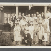 Harry Houdini and Bess Houdini with large group, including Hardeen, Howard Thurston, John W. Sargent and other magicians, at the home of Francis and Pauline Martinka, Keansburg, New Jersey